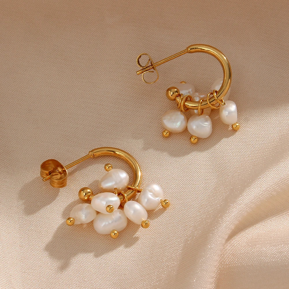 Pendientes de Perlas de Agua Dulce en Oro 18K Pendientes 09 CELINAH 