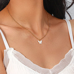 Conjunto Pendientes de Aro con Dije de Mariposa Blanca Conjunto de Joyas 08 CELINAH 