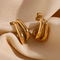 Pendientes Doble Capa de Acero Inoxidable Chapado en Oro Pendientes 37 CELINAH 