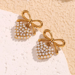 Colgante de Amor de Perlas con Nudo de Lazo en Oro 18K Pendientes 46 CELINAH 