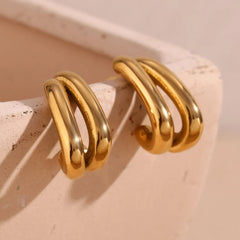 Pendientes Doble Capa de Acero Inoxidable Chapado en Oro Pendientes 37 CELINAH 