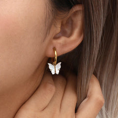 Conjunto Pendientes de Aro con Dije de Mariposa Blanca Conjunto de Joyas 08 CELINAH 