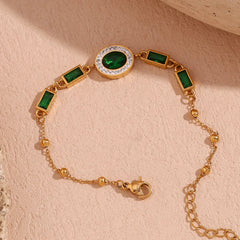 Pulsera Ovalada Verde Hipoalergénica Chapada en Oro 18K Pulsera 03 CELINAH 