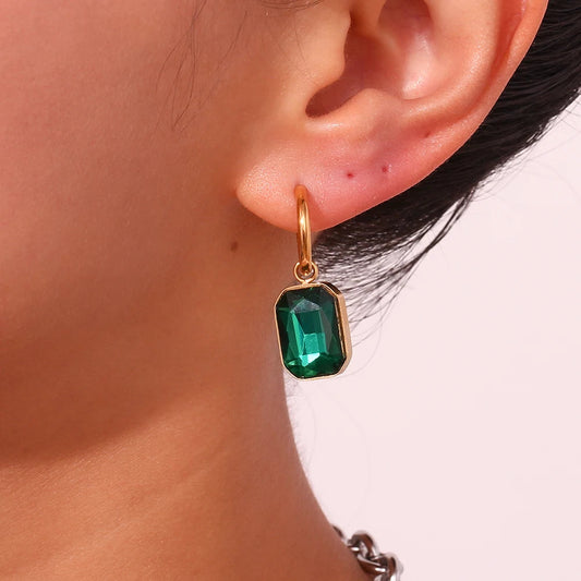 Pendientes de Aro Minimalistas de Acero Inoxidable con CZ Pendientes 28 CELINAH VERDE 