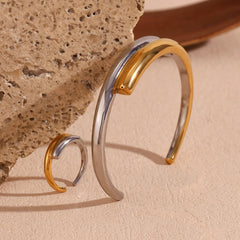 Conjunto Brazalete Abierto Doble Color Chapado en Oro 18K Conjunto de Joyas 05 CELINAH 