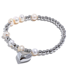 Pulsera con Perlas Naturales Pulsera 47 CELINAH PLATEADO 