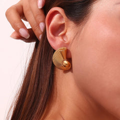 Pendientes Abanico Espiral de Acero Inoxidable 18K Pendientes 44 CELINAH 