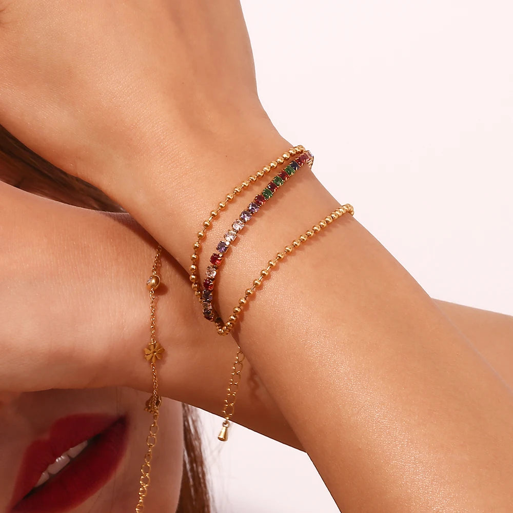 Pulsera de Cuentas de Tres Capas Chapada en Oro 18K Pulsera 12 CELINAH 