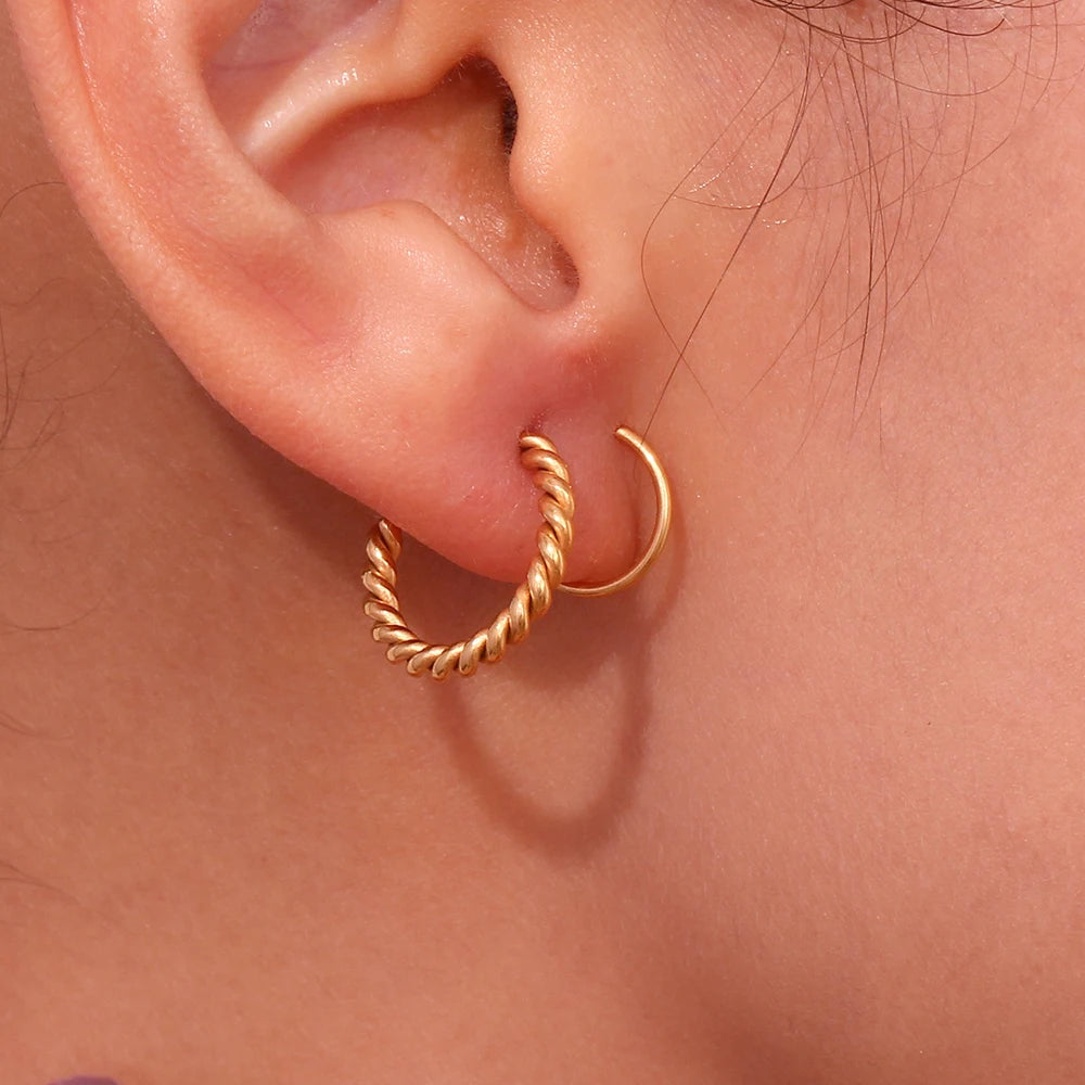 Pendientes de Aro en Espiral Doble Capa Chapados en Oro Pendientes 31 CELINAH 